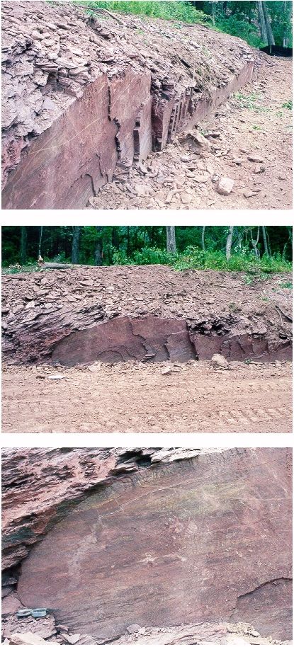 Fractured red shale