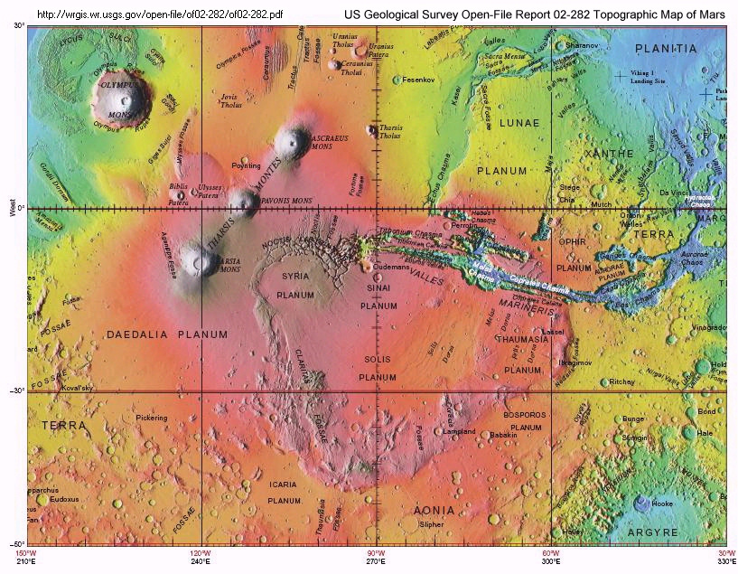 Part of the 2002 Topographic Map of Mars showing the impact coomplex