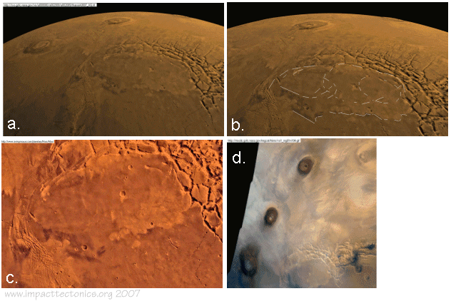Set of NASA imagery showing several views of the proposed craters